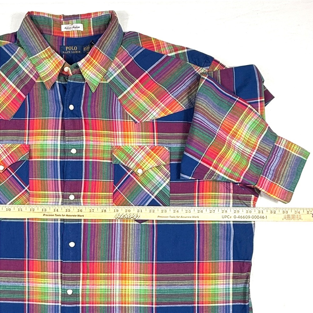 NWT Polo Ralph Lauren Mens 3XB Plaid COLORFUL Indian Madras Western Snap Shirt - Picture 6 of 9